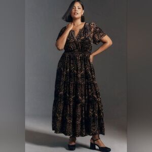 Anthropologie The Somerset Maxi Dress: Velvet Edition In Black Pattern Sz Large
